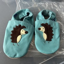 Inch Blue Soft Leather Baby Shoes Hedgehog Design Unworn 16 Cm Sole Blue