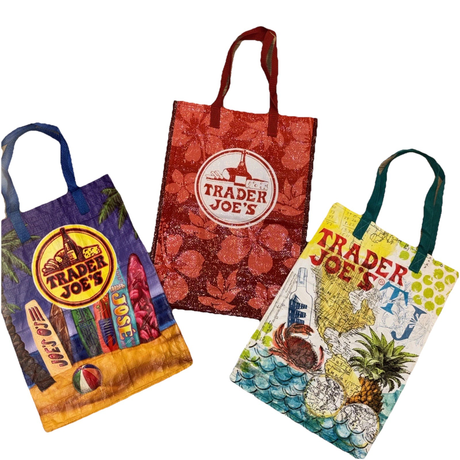 Trader Joe's Reusable 3 Shopping Bags Tote Grocery.