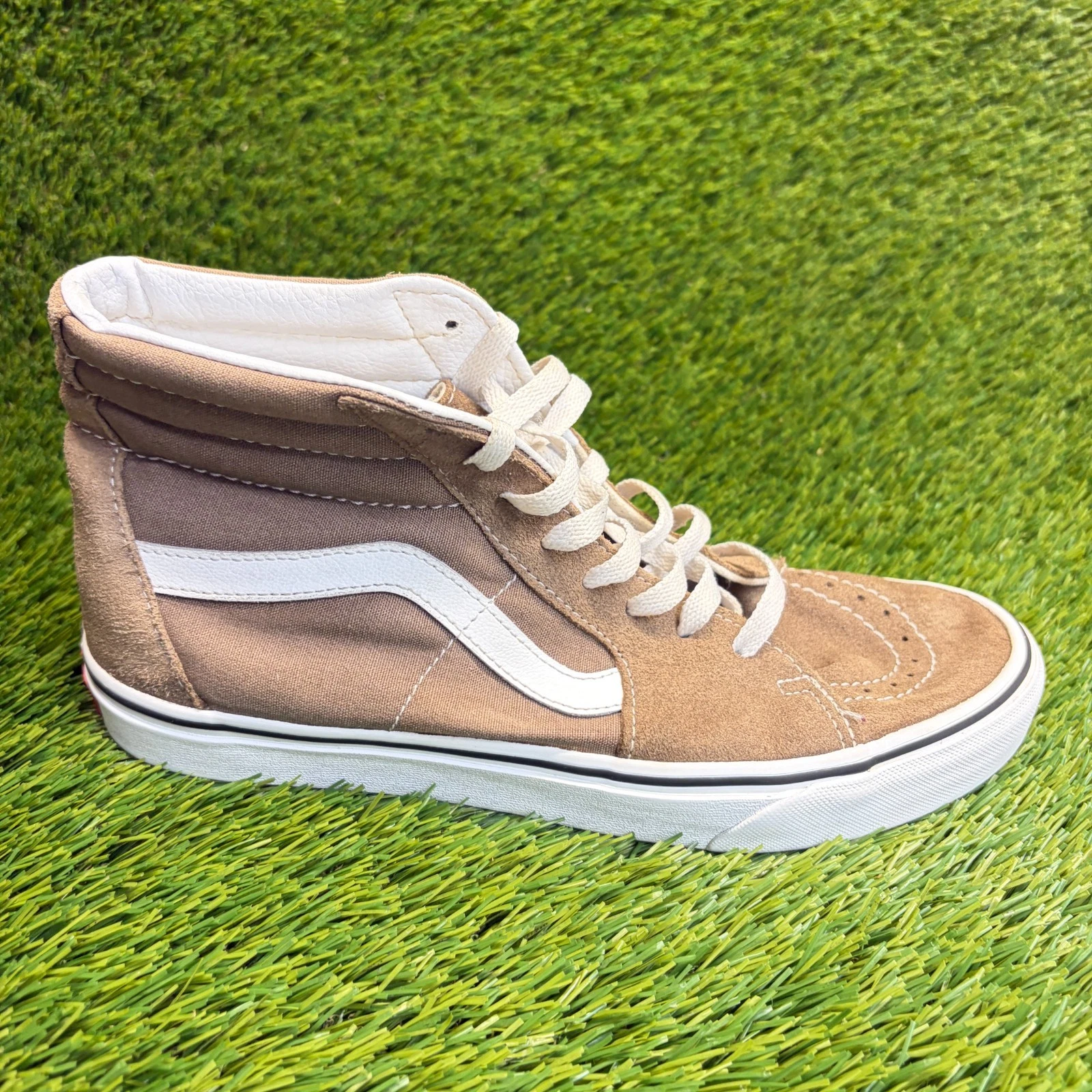 Vans Sk8-Hi Mens Size 8.5 Womens 10 Brown White Athletic Skate Shoes Sneakers