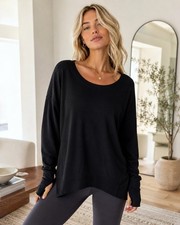 Athleta Coaster Luxe Sweatshirt Black Modal Pullover Medium NWT