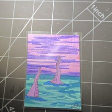 "Poniżej" ACEO Oryginalne macki rysunkowe Ocean Sunset autorstwa Goblin Beauty Art