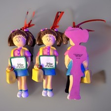 Three Personalized Female 1st First Day of School Christmas Child Kid Ornament