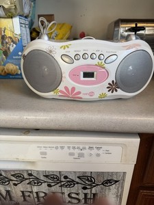 NextPlay Y2K White Portable CD Boombox Radio With Flower Accents - Tested