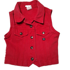 Vintage 1990s Jordache Red Denim Jean Vest Youth Toddler Girls Button Retro READ