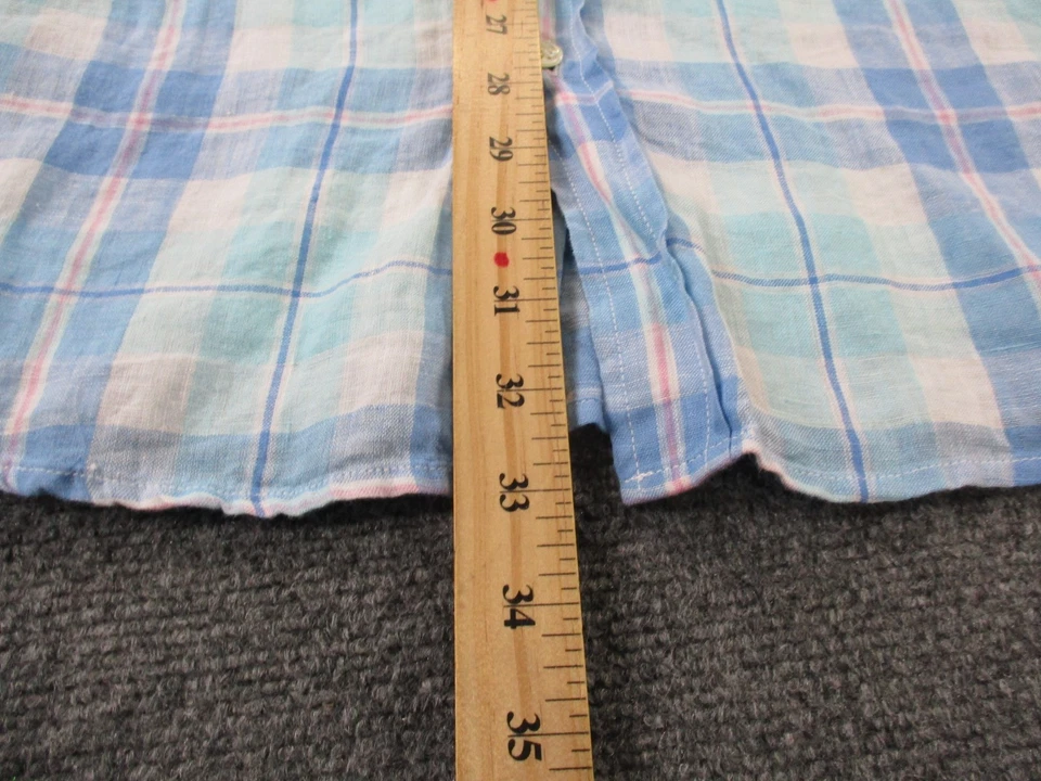 Vineyard Vines Shirt Men L Blue Plaid Linen Tucker Classic Fit Business Preppy - Image 4 of 4