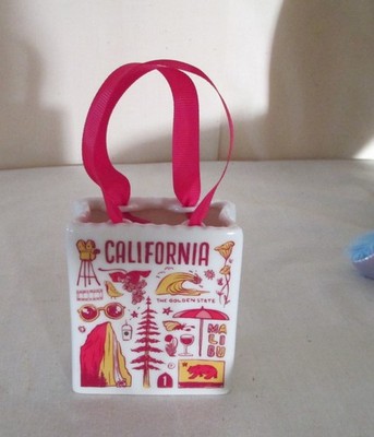2019 STARBUCKS Ceramic CALIFORNIA Tote Bag Ornament Gift Card Holder (St103