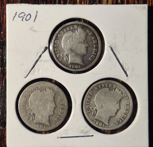 barber dimes lot of 3 circulated 90% silver 1901