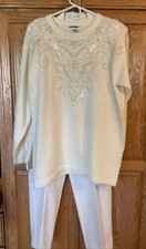 EXC 3 piece Alfred Dunner Ivory Outfit Pants Blouse Sweater Sz 12/14