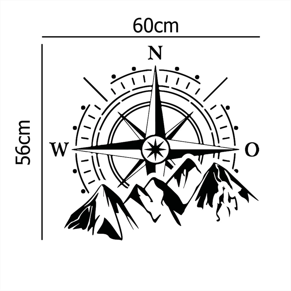 Aufkleber Set Kompass & Berge 60x56cm Windrose Sticker Auto Wohnwagen KX072 - Bild 3 von 4