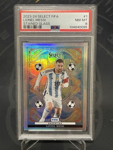 2023-24 Panini Select Lionel Messi Stained Glass Case Hit SSP PSA 8