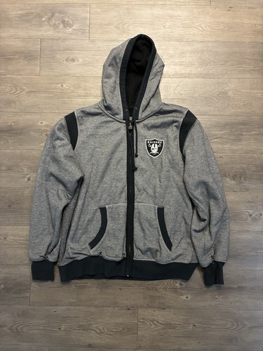 Vintage Oakland Raiders Embroidered Thick Lined Hoodie Size L Full Zip Y2K