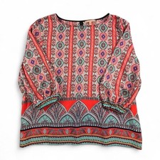Gibson Latimer Boho Geometric Blouse Women’s XL Red Teal Paisley Made in USA