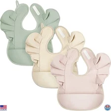 JaGely 3-Pack Waterproof Baby Food Bibs - Soft, Washable Toddler Feeding Aprons