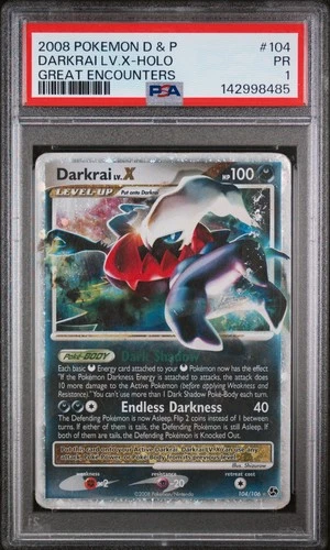 2008 POKEMON DIAMOND & PEARL GREAT ENCOUNTERS #104 DARKRAI LV.X-HOLO PSA 1
