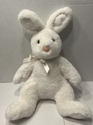 Douglas Plush White Rabbit W/Bow Stand Up Ears Pink Nose Brown Eyes 16  So Soft