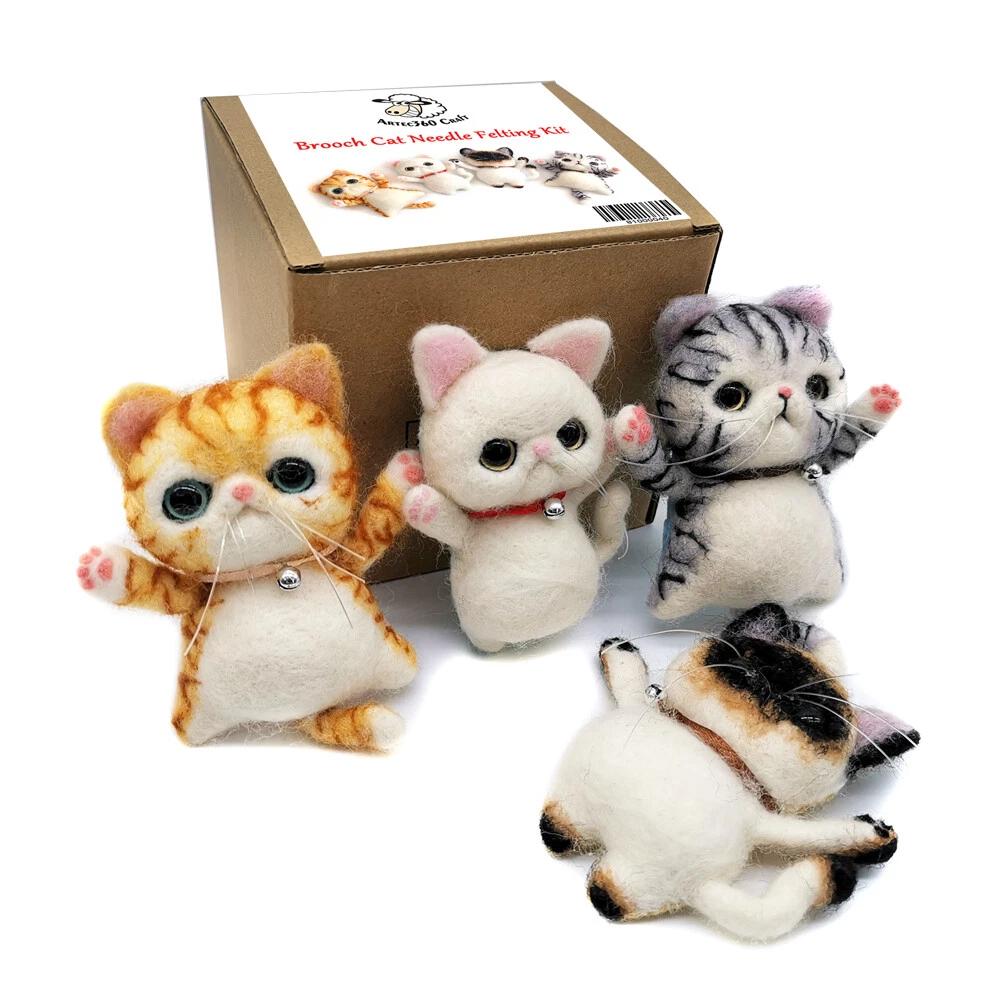 4 Type Mini Cat Needle Felting Kits, Needles, Finger Guards, Foam