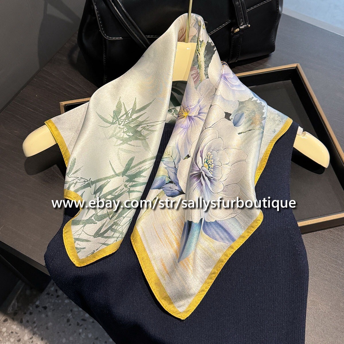 Sallys 100% Satin Silk Scarf Florals Print Square Neck Hairband 21