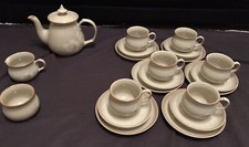 Denby Daybreak Complete Teaset VGC Cups, Saucers, Side Plates, Milk/sugar,Teapot