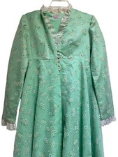 Vintage 70s Flocked Floral Maxi Dress Overcoat Night Gown Hippie Flower Power