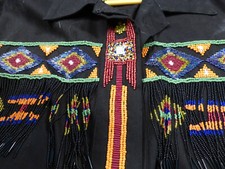 NWOT WESTERN Lew MAGRAM Beaded BLACK Cotton VINTAGE Shirt Size 12