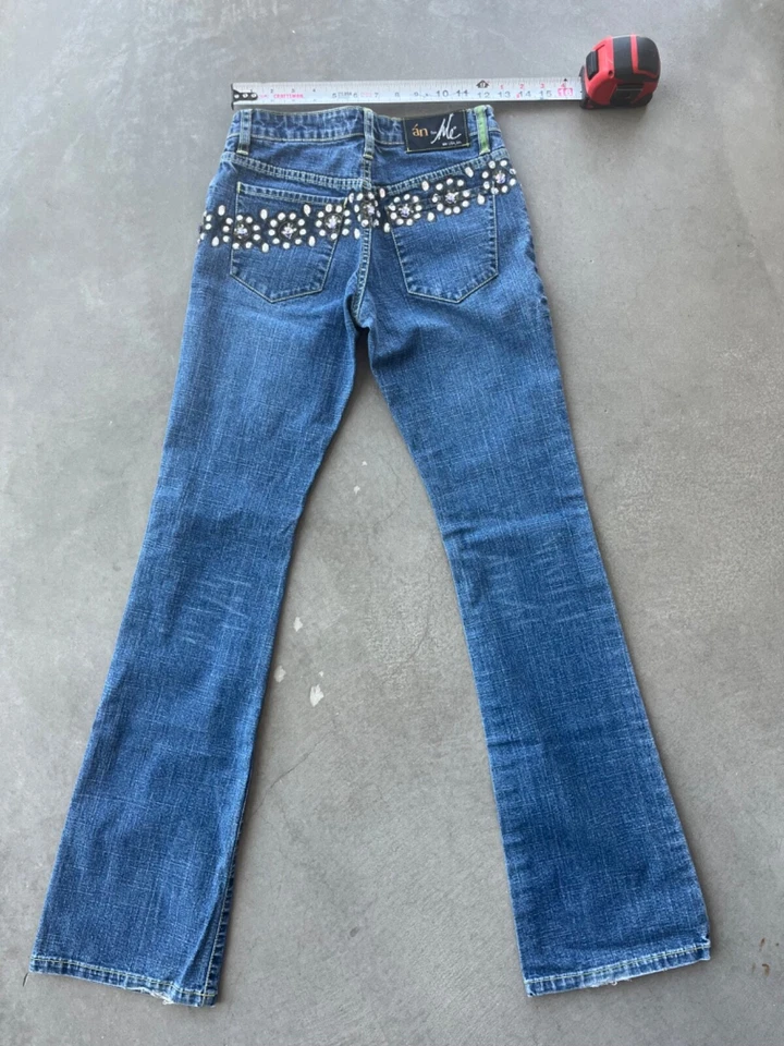 y2k low waist bling belt flare jeans Foto 3 de 3