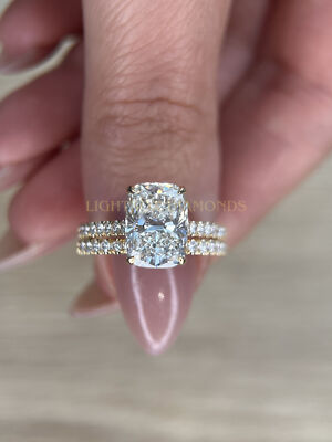 Cushion Cut Diamond Ring And Matching Band E VS1 3.61 Ct Lab Grown CERTIFIED IGI