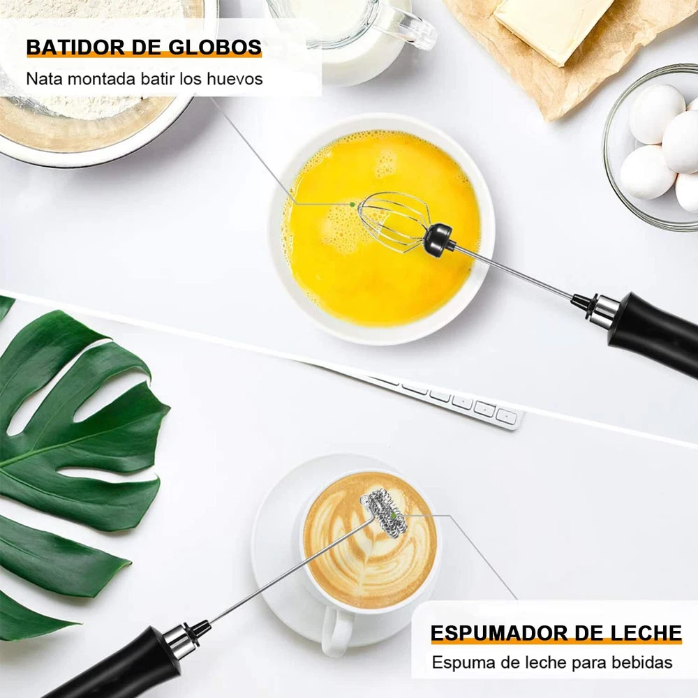Milk Frother Handheld USB Rechargeable Electric Foam Maker with 3 Heads 3 Adj...