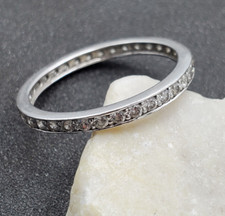 925 Sterling Silver Cubic Zirconia Channel Set Eternity Band Ring Sz 10.25 VIDEO