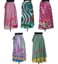 Vintage Silk Sari Recycled Magic Wrap Around Skirt Reversible Women Dress Lot