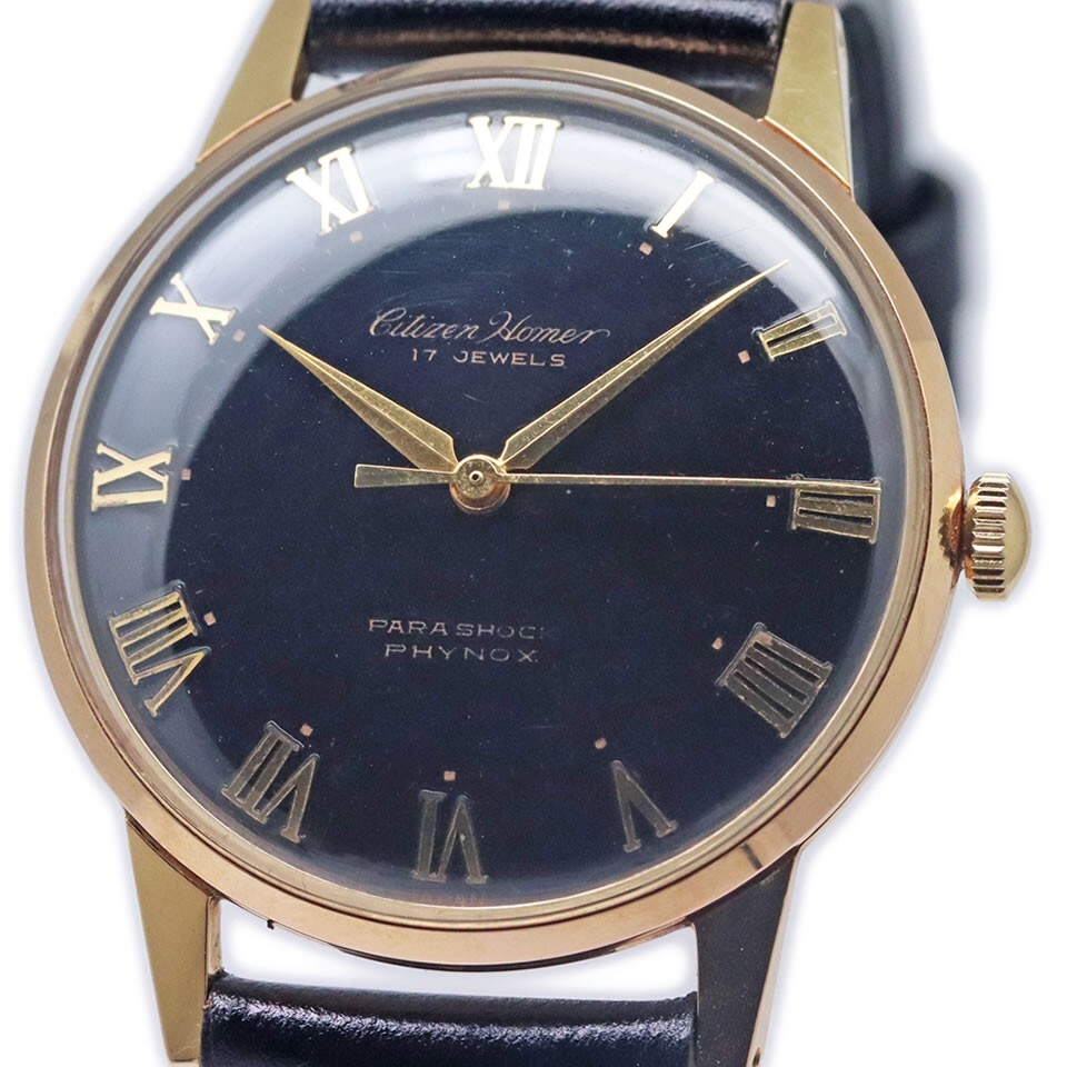 Citizen Homer Black Mirror Dial Roman Index H05140802 Vintage