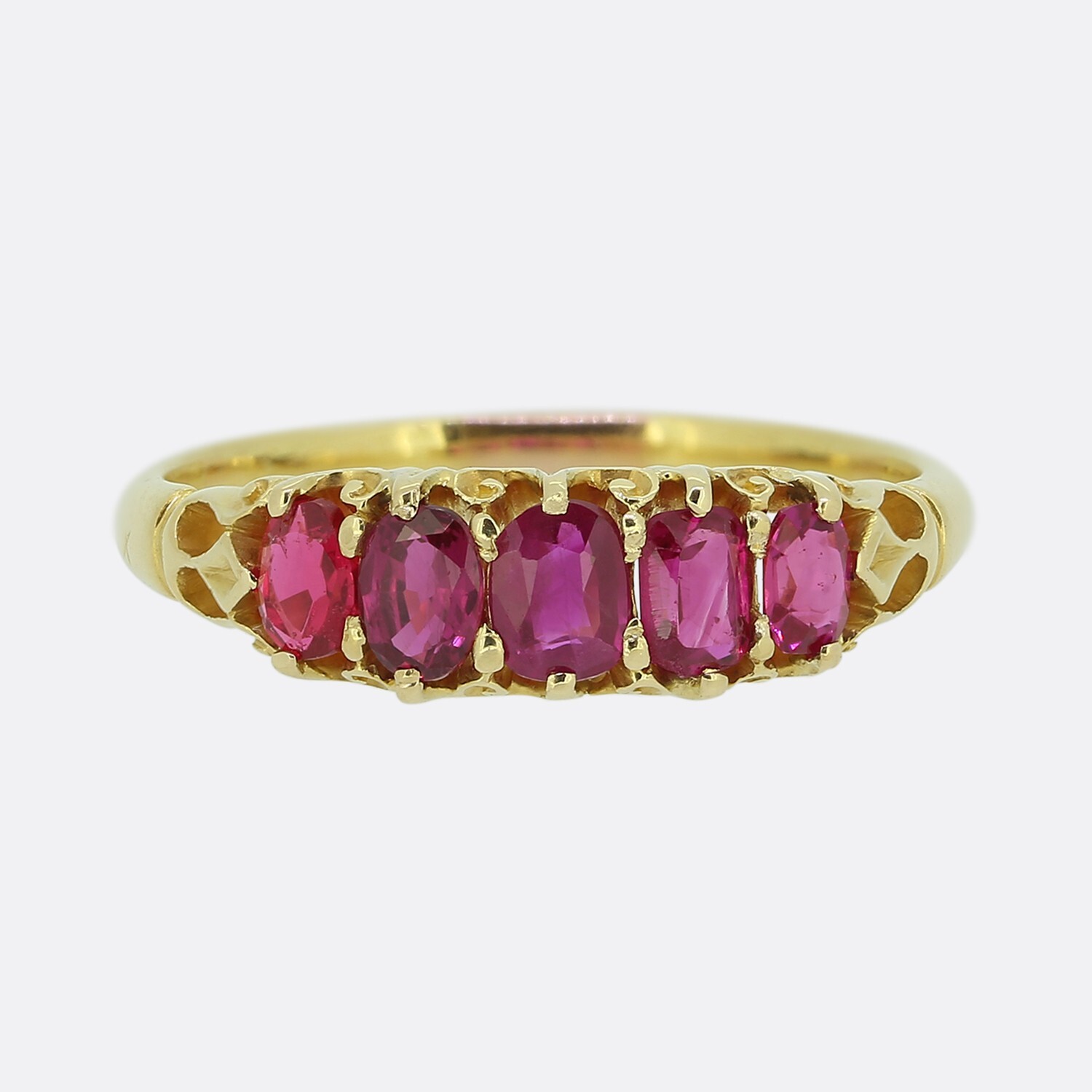 Victorian Ruby Five Stone Ring 18ct Yellow Gold - image 1