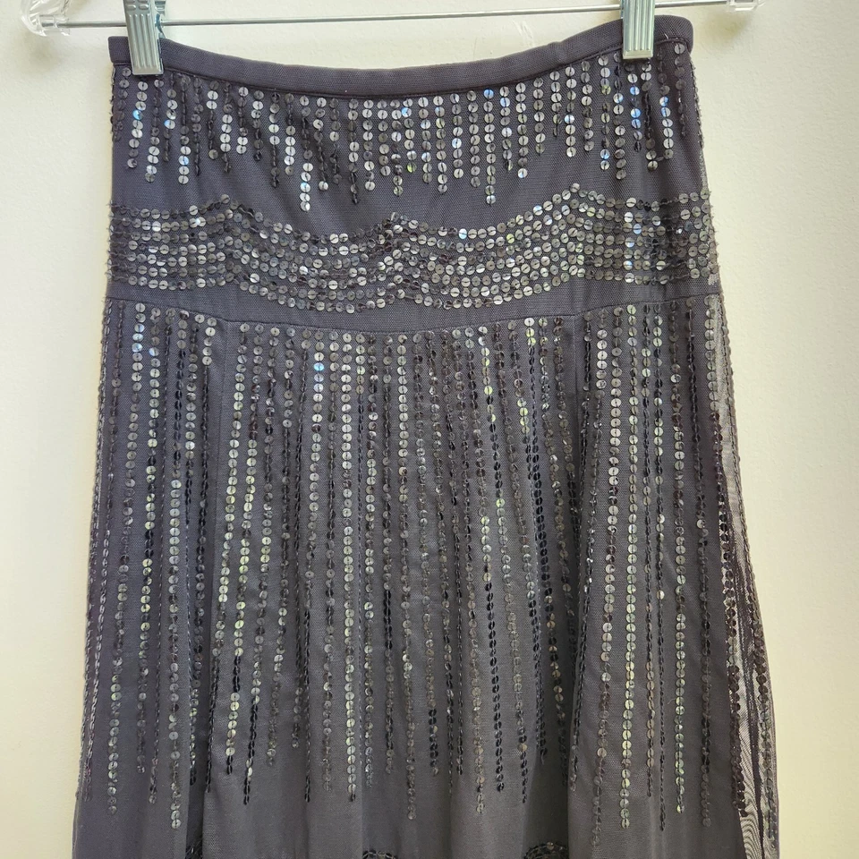 Falda BCBG Maxazria Para Mujer XS Negra Lentejuelas Alta Baja Caprichota Fiesta Halloween Foto 2 de 4