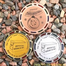 Christmas Cache Geocoin Geomedal 2.5", Translucents, Choice of Antique colour