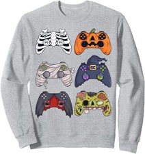 Halloween Skeleton Zombie Gaming Controllers Mummy Unisex Crewneck Sweatshirt