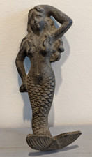 Cast Iron Mermaid Wall Hanger Towel Hook Bathroom Decor Nautical Brown Patina