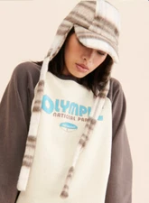 NEW FREE PEOPLE BROWN IVORY CARTER BRUSHED PLAID TRAPPER HAT