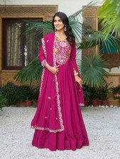Exclusive Look Star Georgette Gown With Pink Dupatta For Traditional Wear
