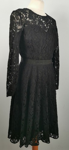 Phase Eight Size 10 Black Lace Long Sleeve Fit Flare Dress Party Fifties Style - Picture 4 of 11