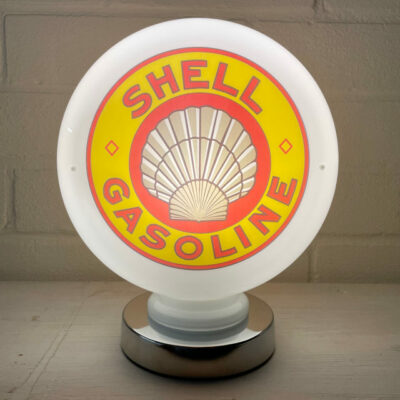 Vintage Shell Benzin Mini Gaspumpe Globus mit Chrom LED Lampenbasis