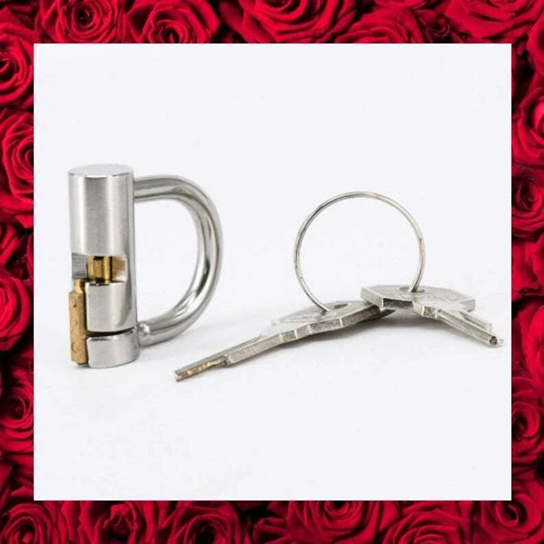 Jaula de castidad macho de acero inoxidable anillo en D bloqueo PA 5 mm sujeción de perforación Foto 3 de 4