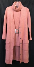 LANVIN Paris 4 piece knit set VTG salmon wool Turtleneck Vest Pants Belt Sz 40