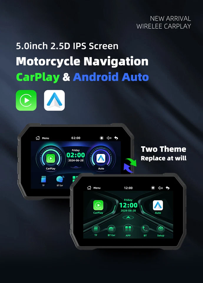 Motorcycle GPS Navigation 5"HD Touch Screen IP67 Waterproof Bluetooth CarPlay - Image 2 of 4