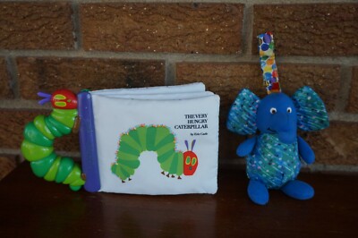 PLUSH ERIC Carle Baby Toy LOT The Very Hungry Caterpillar BOOK Elephant Rattle