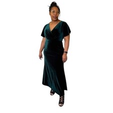 Jenny Yoo Dress Size 14 Ellis Flutter Sleeve Open Back Stretch Velvet Gown Maxi