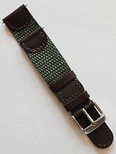 19mm - Swiss Army Style Brown  Green Leather / Nylon Sports Watch Band