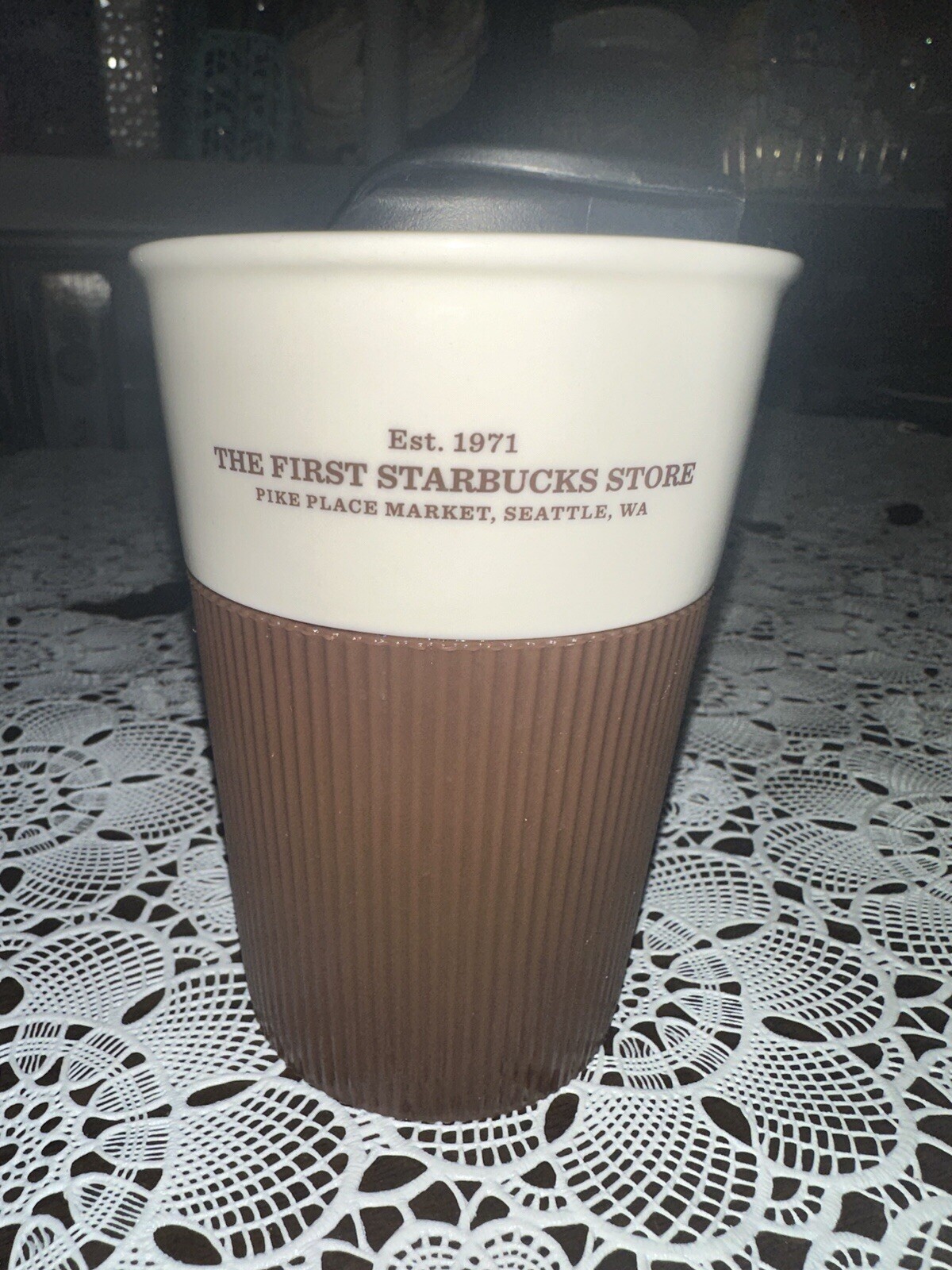 Starbucks 2012 Rubber Silicone Sleeve Grip Ceramic Tumbler Travel Mug 8oz HTF