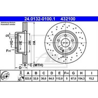 ATE 2X Bremsscheibe Vorne 3220 Gelocht/Innenbel. FüR Mercedes-Benz