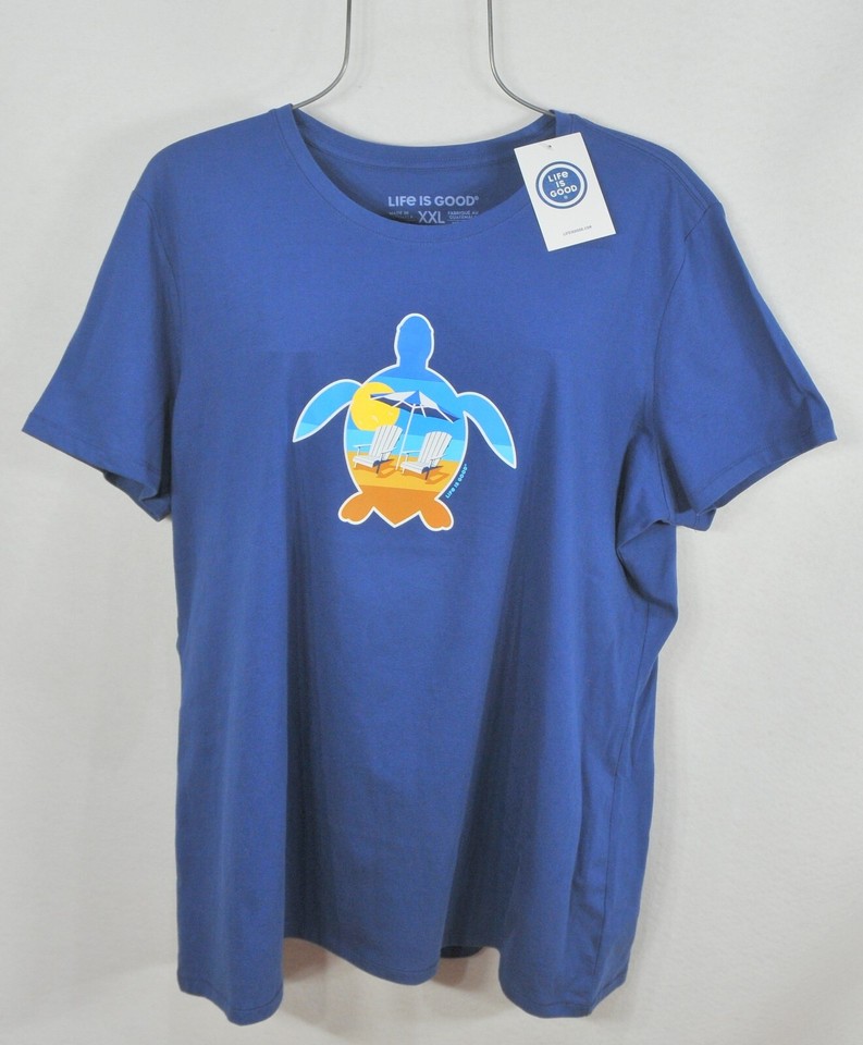 Life is Good Women's Tshirt XXL Blue Sea Turtle Beach Day Cotton Tee