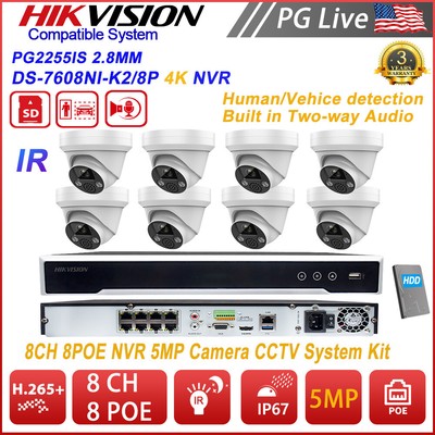 Hikvision 8CH 8POE NVR CCTV System 5MP IR POE Turret IP Camera Two-Way Audio Lot