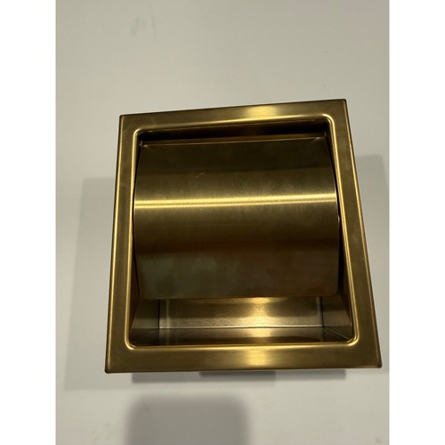 Brushed Brass Recessed Toilet Paper Holder Flip Cover Wall Mount Bathroom